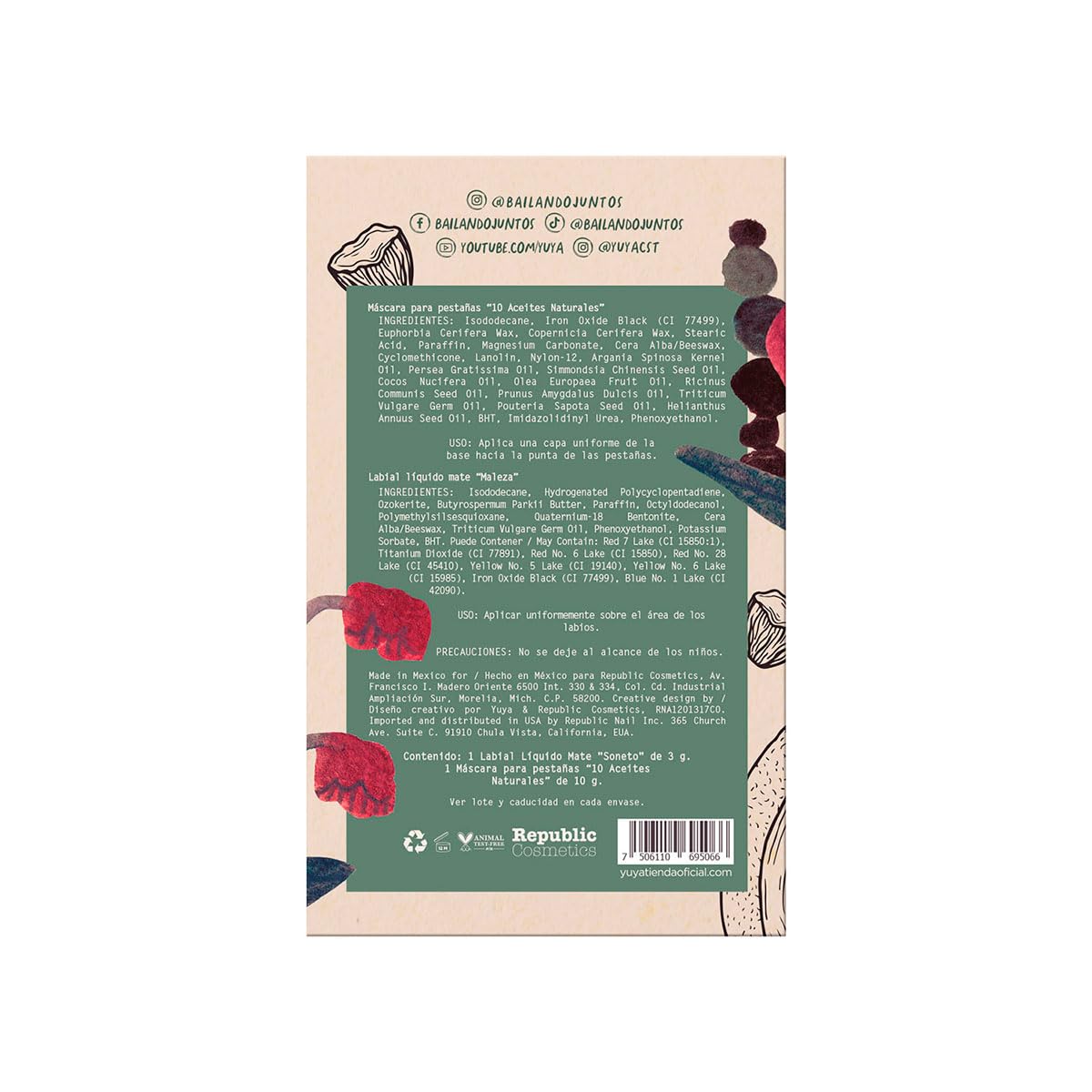 Set Máscara de pestañas 10 Aceites Naturales Negra + Labial Maleza