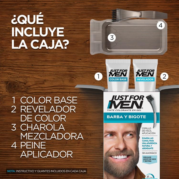 Just For Men Tinte Colorante en Gel Para Barba y Bigote,Castaño B35, Sin Amoníaco,Con Cepillo De Fácil Aplicación, 66ml