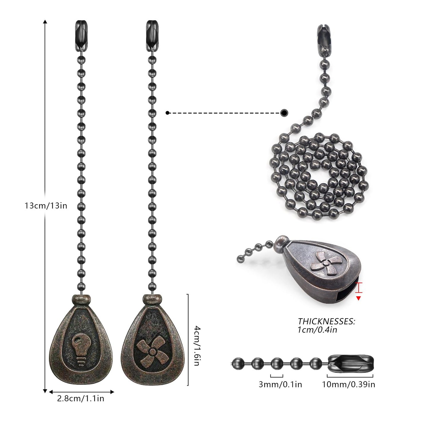 Juego de Cadena de Bronce Dotlite Extensión Decorativa con Colgante para Ventilador de Techo