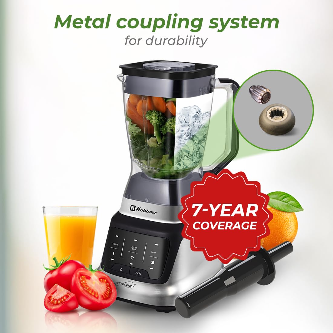 Koblenz Licuadora Profesional LKM-9406, 1200 W, 6 Programas de Licuado, Ultra Silenciosa, Vaso Plástico de 2 L, para Smoothies, Licuados, Jugos y Salsas, Incluye Accesorio, Licuadora para Batidos