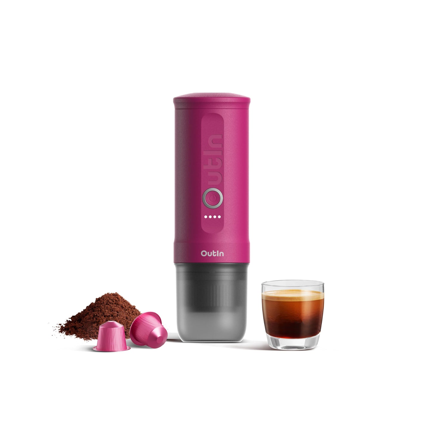 Outin nano cafetera eléctrica portátil, cafetera de campamento, autocalentada por cafetera para vehículos usb - c, Autocaravana con café molido y cápsulas ns, senderismo, Oficina