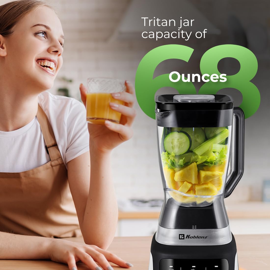 Koblenz Licuadora Profesional LKM-9406, 1200 W, 6 Programas de Licuado, Ultra Silenciosa, Vaso Plástico de 2 L, para Smoothies, Licuados, Jugos y Salsas, Incluye Accesorio, Licuadora para Batidos