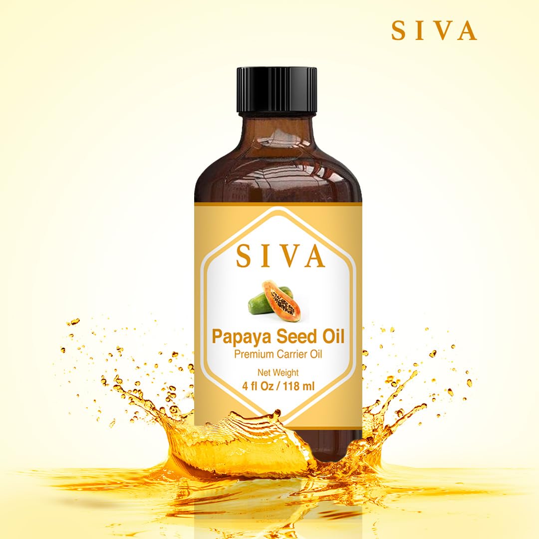 SIVA ORGANICS- Aceite de semilla de papaya SIVA 4 oz (118 ml) Aceite portador prensado en frío de primera calidad con gotero para el rostro y el cuidado de la piel.