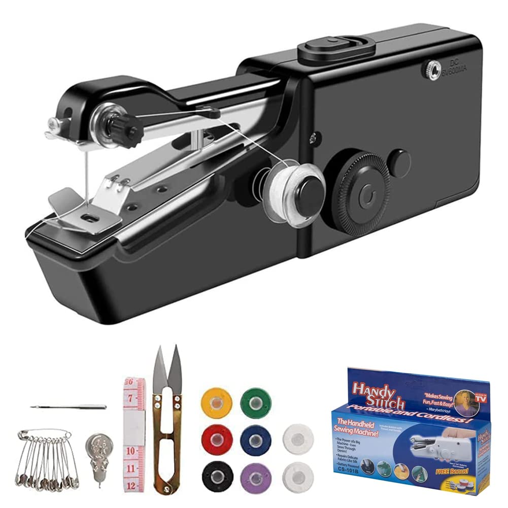 Máquina de Coser, Mini Máquina de Coser Manual Portátil, Sutura Rápida, Adecuado para Ropa, Tejidos, Cortinas, Equipado con Kits de Costura, Adecuada para el Hogar y Principiantes en Costura (Negro)