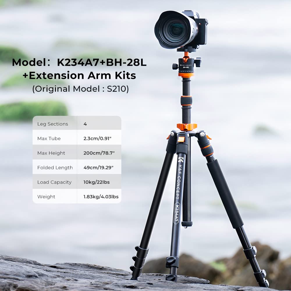 Fenytay S210 2M/78.7Inch Fotografía Profesional Trípode Monopie Aleación de Aluminio Cámara Trípode Soporte 10kg/22lbs Capacidad de Carga con rótula giratoria de 360° Brazo de exión