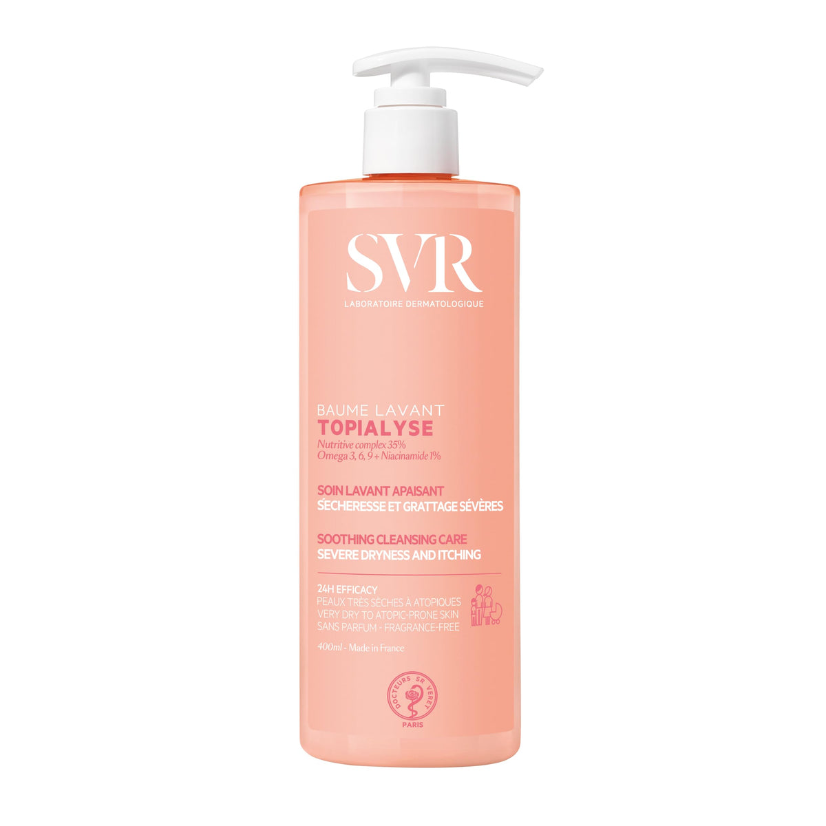 SVR Topialyse Baume Lavant Bálsamo Limpiador para Piel Muy Seca, Sensible y con Tendencia Atópica | Sin Fragancia | Hidratación 24 Horas | Rostro y Cuerpo | 400 ml