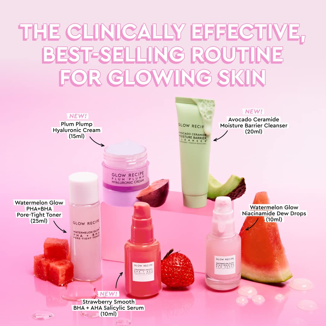 Glow Recipe - Fruit Babies Bestsellers Kit - Mini Travel Size Beauty Essentials - Avocado Foam Cleanser, Niacinamide Dew Drops Serum, Pore-Tight Toner, Salicylic Serum, Hyaluronic Acid Cream (5 Count)
