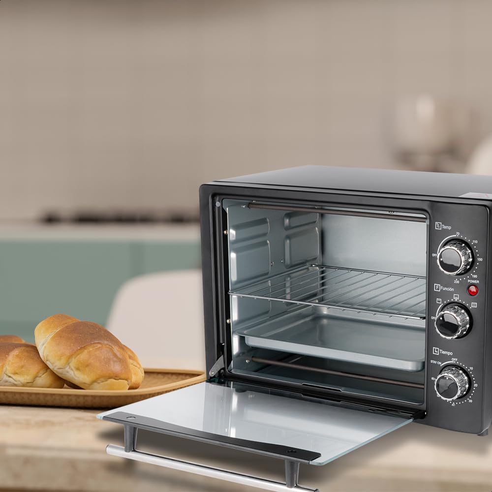 DAEWOO Horno tostador de 20 L Daewoo DOT-1657 con control de temperatura ajustable y temporizador y puerta de vidrio templado