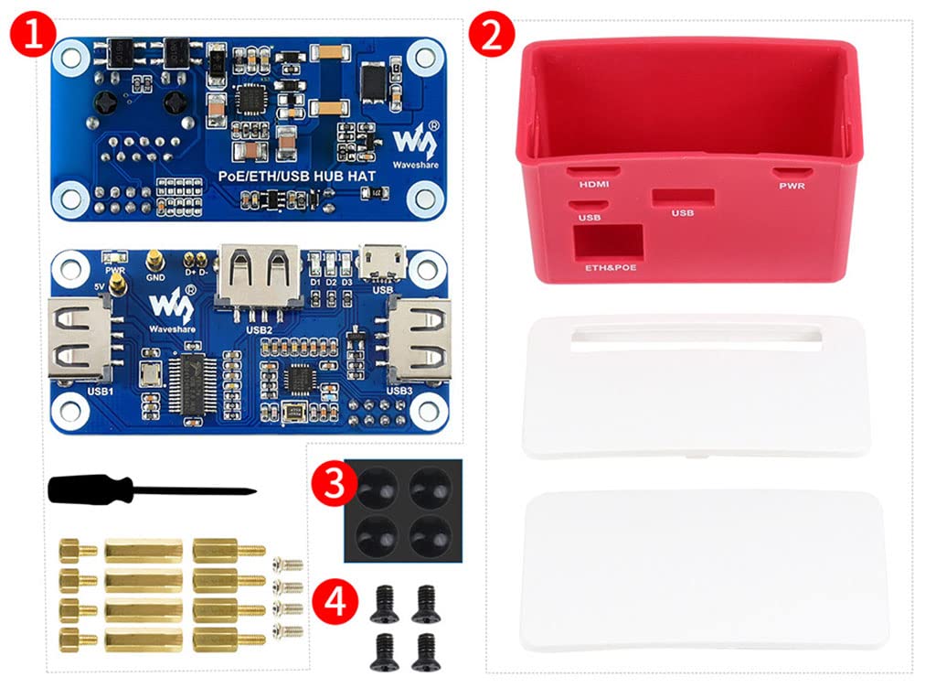 Coolwell - Caja de concentradores PoE Ethernet/USB compatible con Raspberry Pi Zero Series, con PoE/ETH/USB HUB HAT en el interior, compatible con 802.3af, incluye 3 puertos USB 2.0