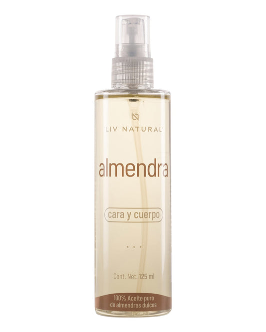 LIV NATURAL Aceite de almendras dulces 100% natural y puro, prensado en frío, libre de gluten y no GMO. 125 ml
