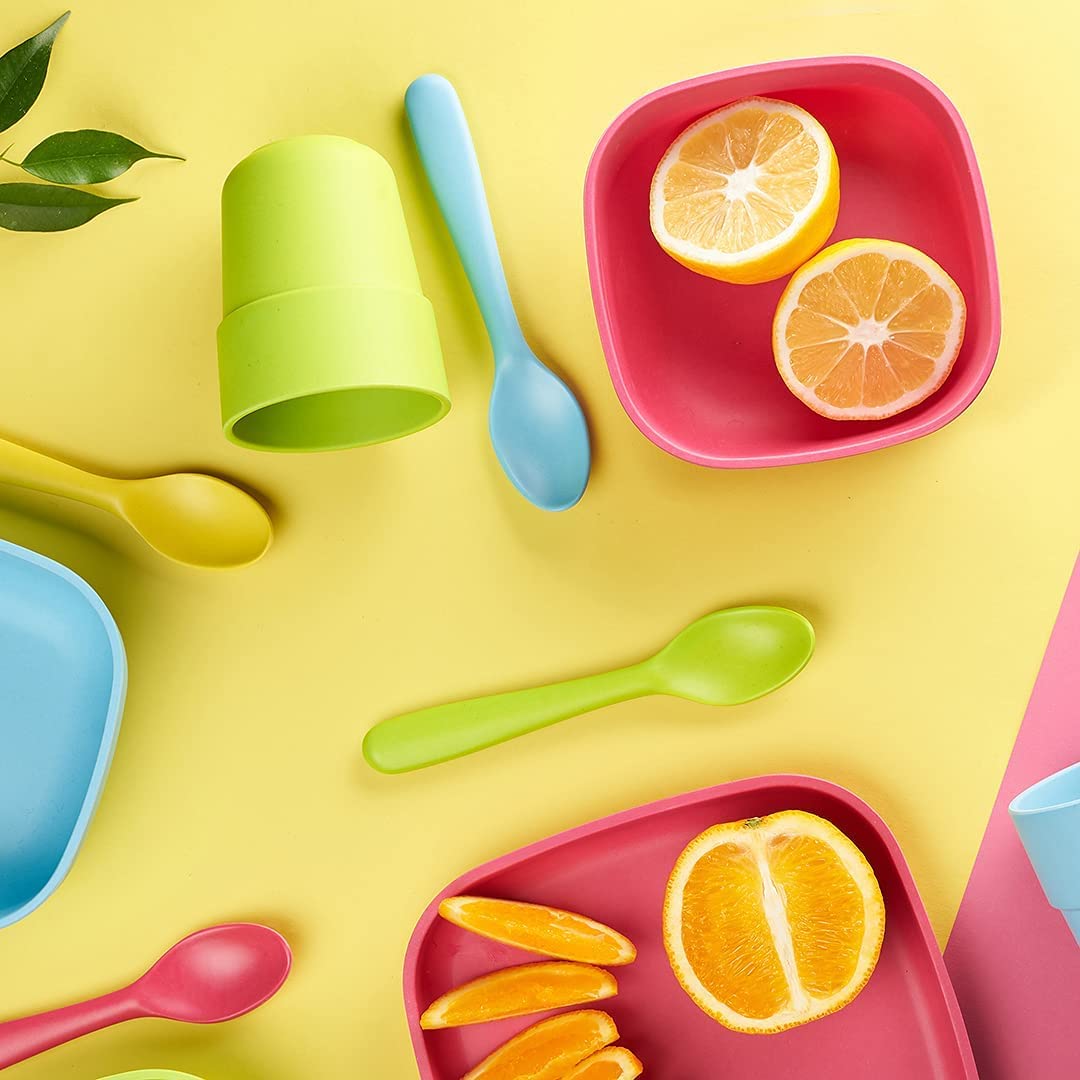 Get Fresh Juego de platos para niños divididos PLA - 2 piezas sin melamina - Vajilla infantil dividida segura para microondas - Platos infantiles apilables sin BPA - Platos reutilizables aptos para