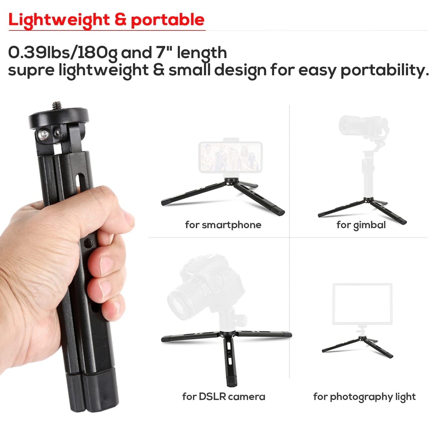 Keslom EaxanPic Aluminum Mini Tripod, Desktop Tabletop Stand Tripod for Zhiyun Smooth Q/4, Crane Plus/2,Weebill s, Ronin S/SC/RS2/RSC2, Osmo Mobile,Gimbal Handle Grip Stabilizer Tripod
