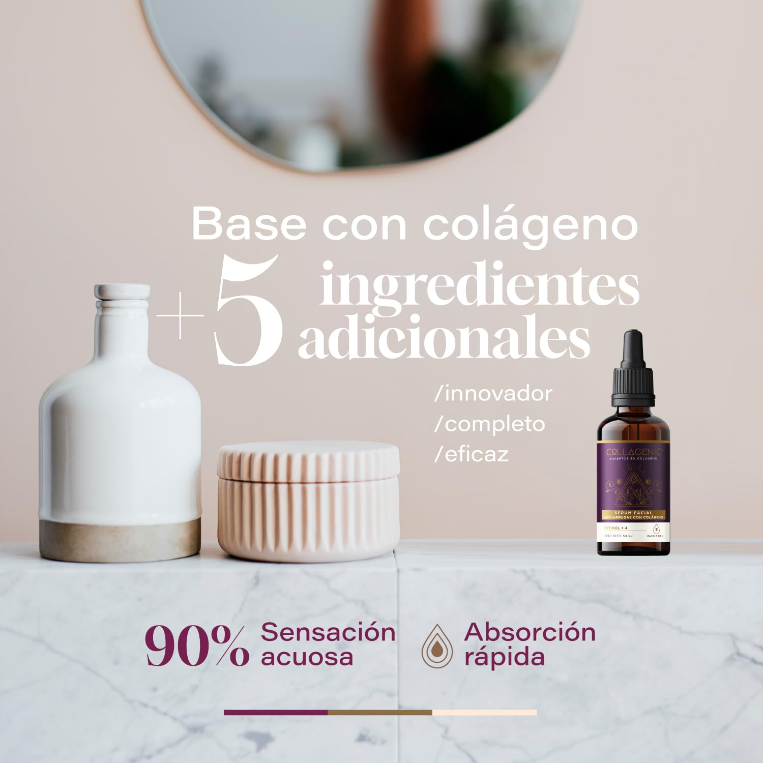 Collagenic | Serum Antiarrugas y Antiedad 6 en 1| Retinol y Colágeno Hidrolizado 50 ml | Serum Facial facial| Adicional con Baba de Caracol, Inositol, Vitamina E y Acido Hialurónico