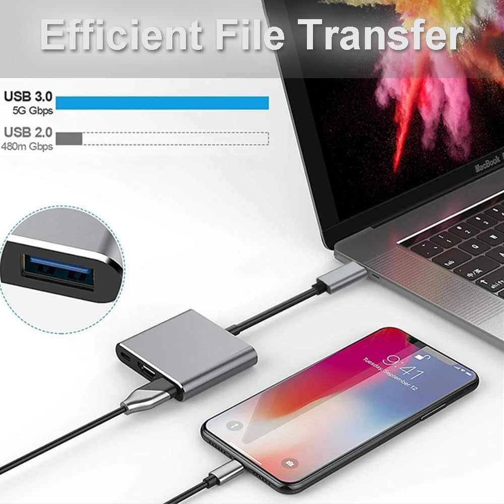 Adaptador USB C a HDMI ZOKNGB Gris con Hub 3 en 1 y Salida HDMI 4K Compatible con MacBook Pro/Air/iPad DELL XPS