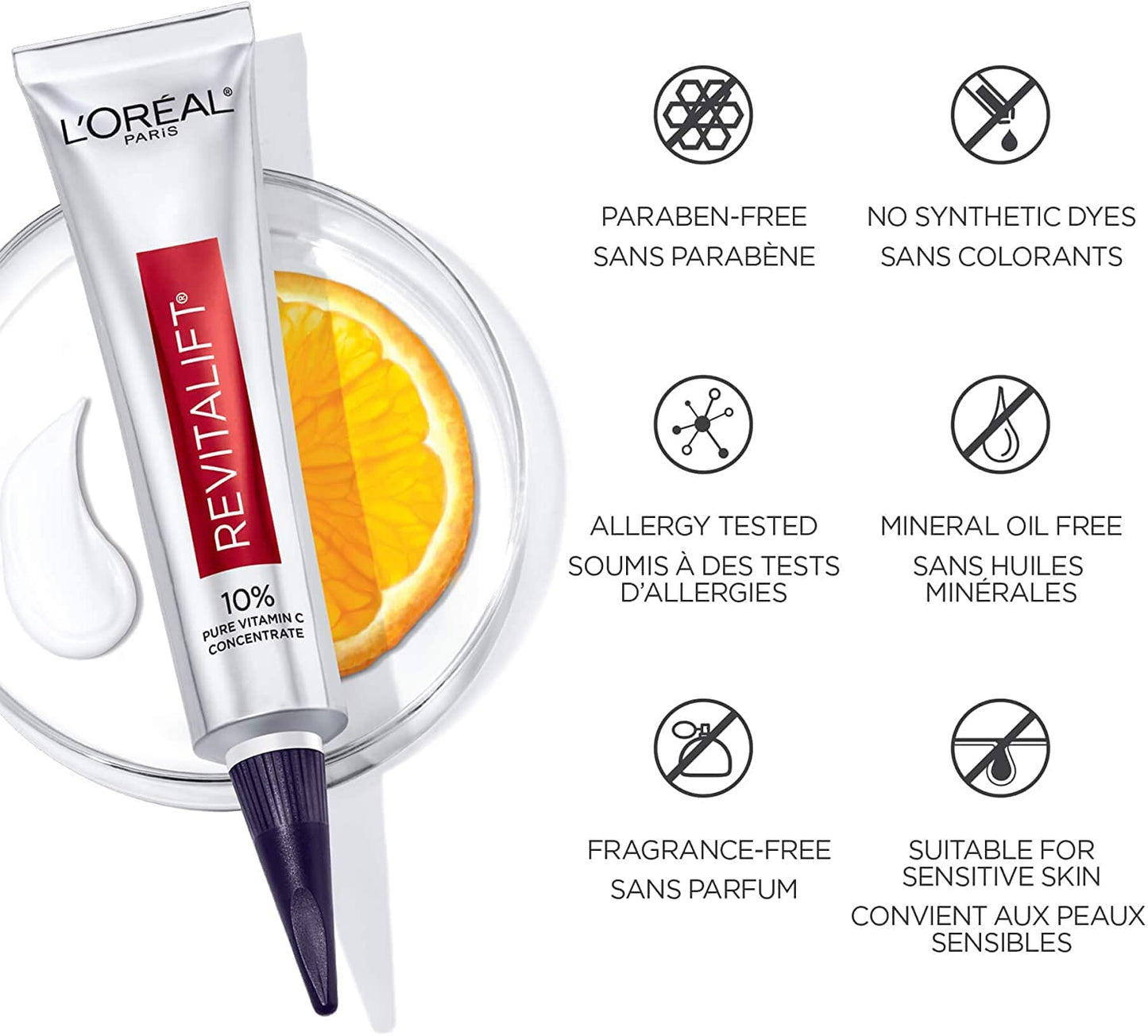Suero de vitamina C de L'Oreal Paris, Revitalift Derm Intensives Pure Vitamin C para piel radiante y más brillante, tono de piel uniforme y arrugas visiblemente reducidas, sin parabenos, no comedógeno