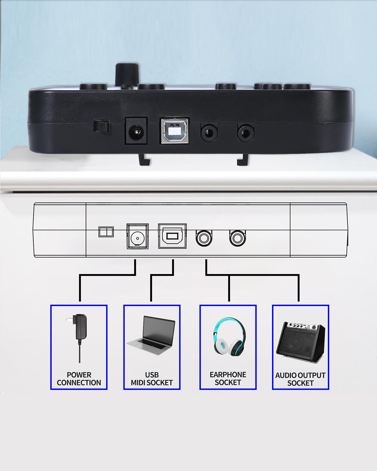 AODSK - Juego de batería electrónica para niños principiantes con 150 sonidos, con 4 almohadillas de tambor, 2 pedales de cambio, taburete, baquetas, auriculares de botón - AED-400