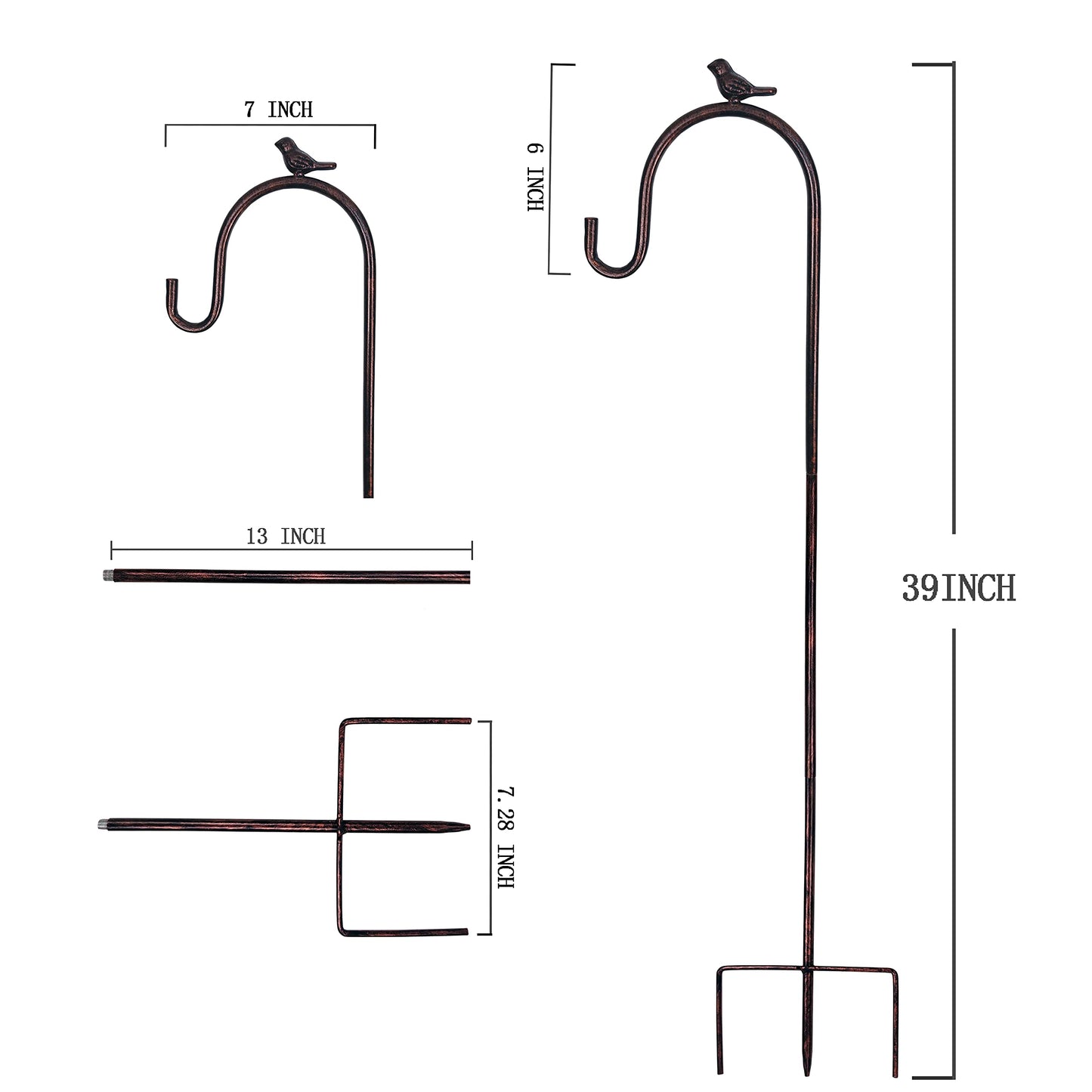 COOZZYHOUR - Ganchos de pastor de 39 pulgadas para exteriores, juego de 2 ganchos de metal para colgar luces solares, comederos de pájaros, cesta de flores, luces de Navidad, linternas, estacas de