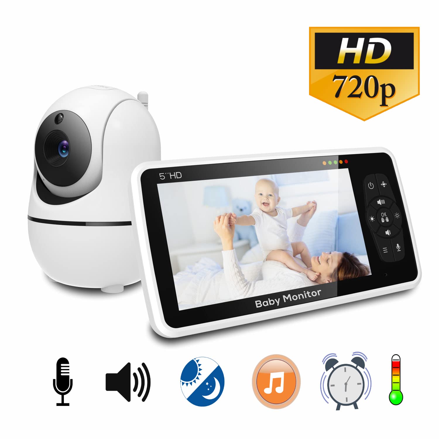 Monitor para Bebé ZINKER Blanco Cámara Robótica Full HD 1080p Visión Nocturna y Vigilancia de Temperatura