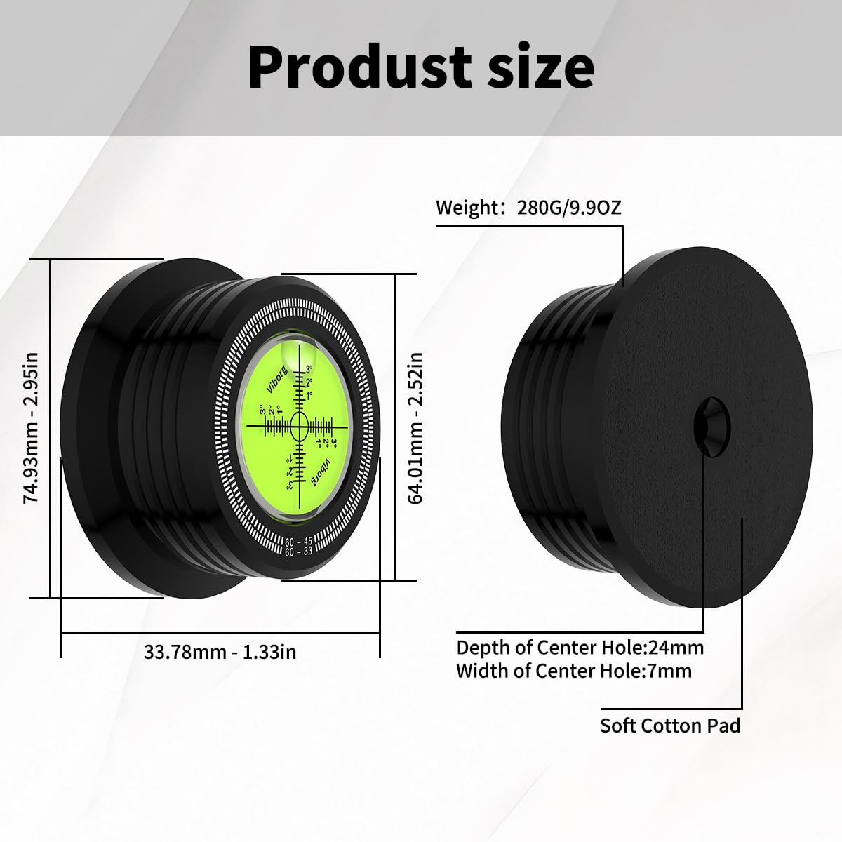 Estabilizador de Peso Viborg Negro con Nivel y Escala Estroboscópica para Fonógrafo