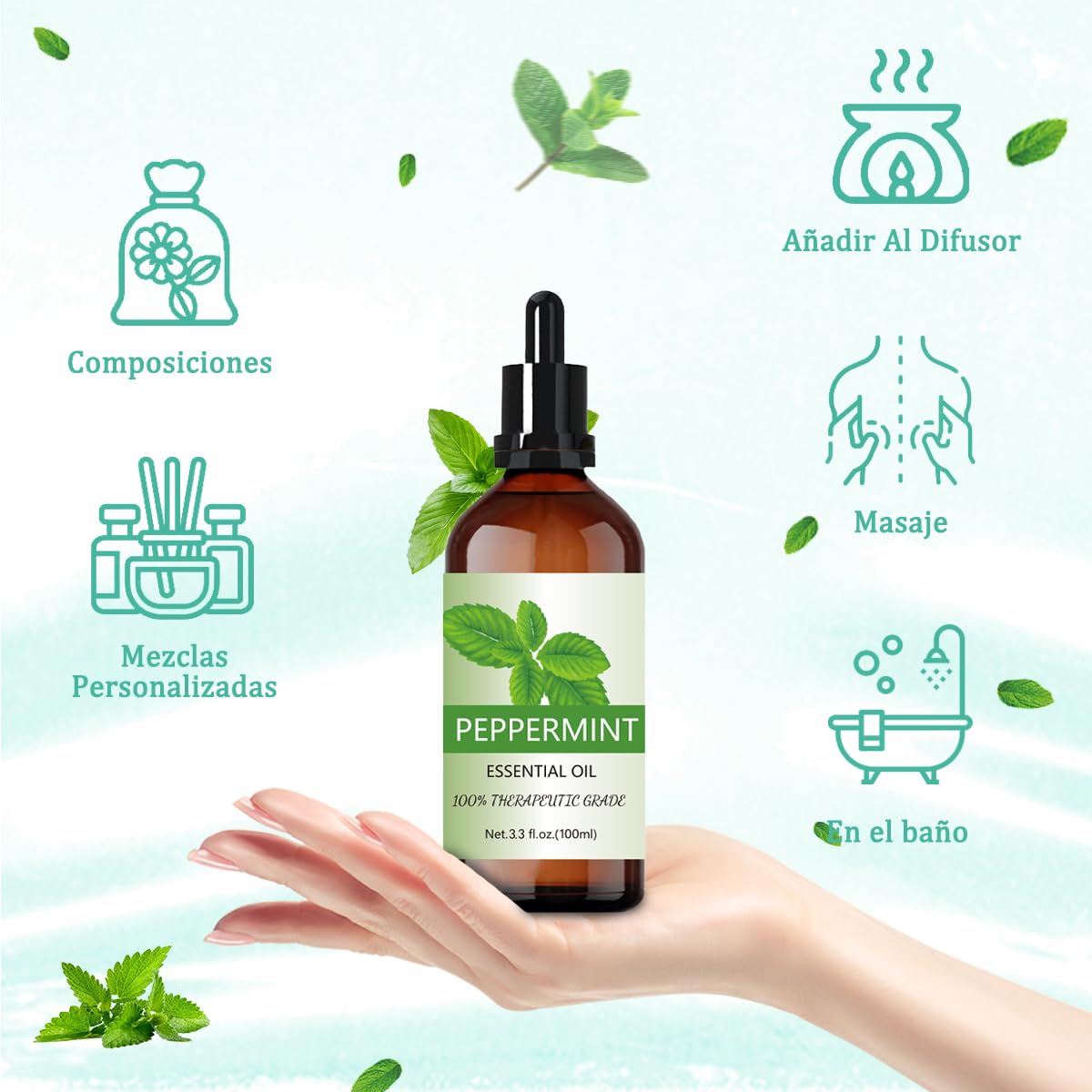 Aceite Esencial EASYTAO Menta 100% Puro y Natural con Gotero de Vidrio para Aromaterapia