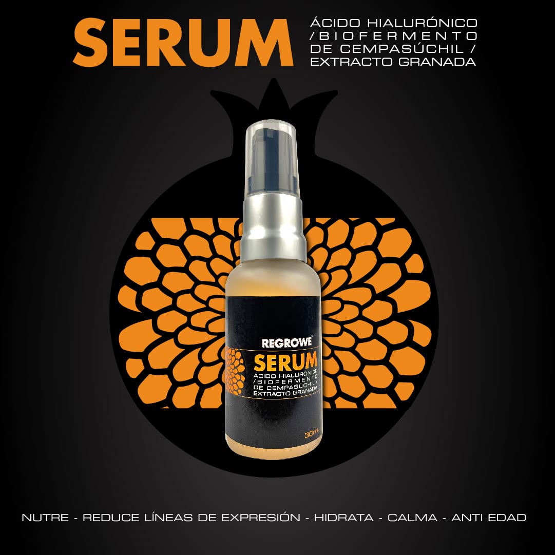 SERUM I Ácido Hialurónico + Extracto de Granada + Biofermento de Cempasúchil I Revitaliza, Calma, Hidrata y Tonifica I Suero facial Uso Diario -30ml
