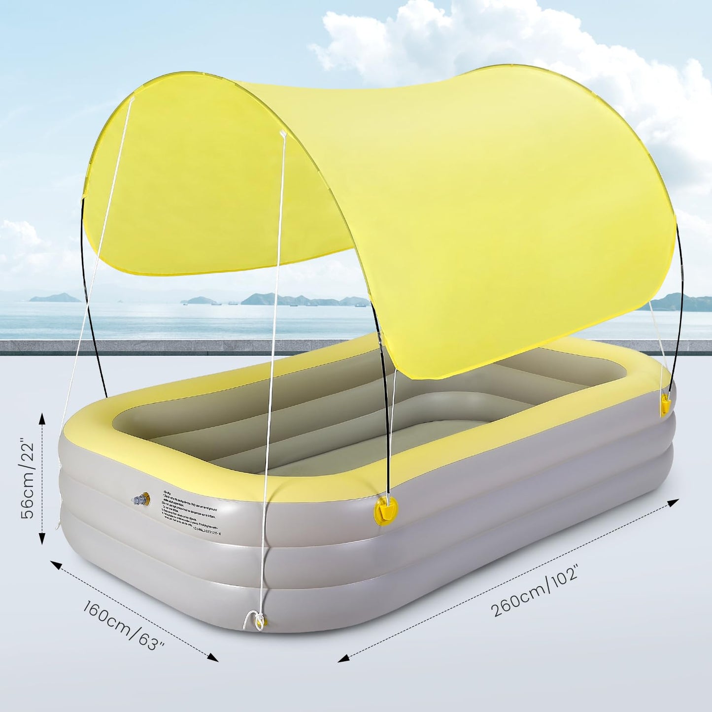 Alberca Inflable Piscina Familiar, Cubierta Inflable para Piscina, 260x160x60cm Piscina Hinchable 3 Niveles Rectangular, Alberca para Niños Adultos Grandes para Patio y Exterior, Exterior, Jardín