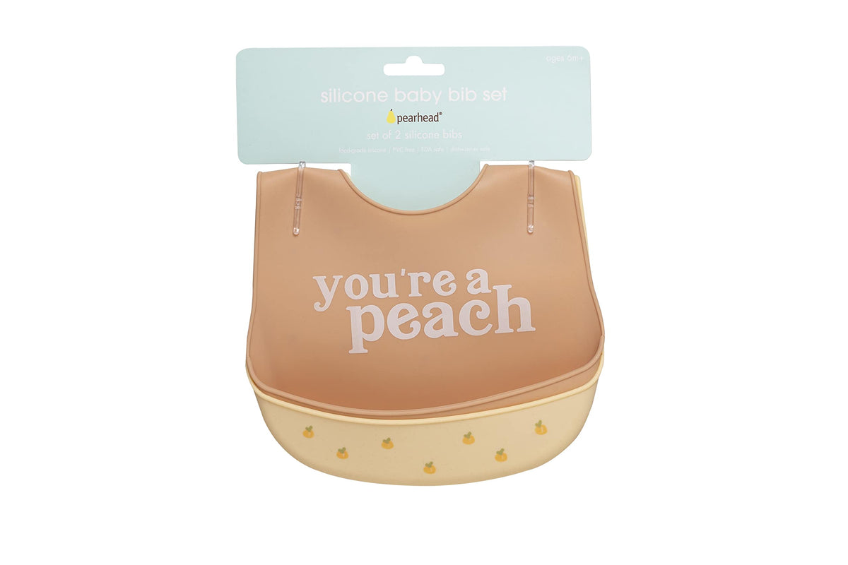 Pearhead - Juego De 2 Baberos De Silicona Para Niños Pequeños Con Receptor De Alimentos, Ajuste Ajustable, Aptos Para Lavaplatos, Unisex