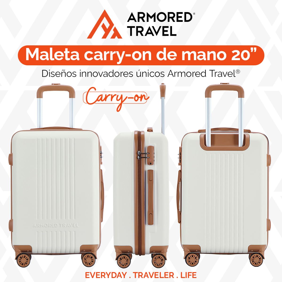 Maleta De Viaje Carry On 20" de Mano Cabina 10kg Rígida Doble Refuerzo Con * TSA Lock * Luggage suitcase Armored Travel (Beige - Palace)