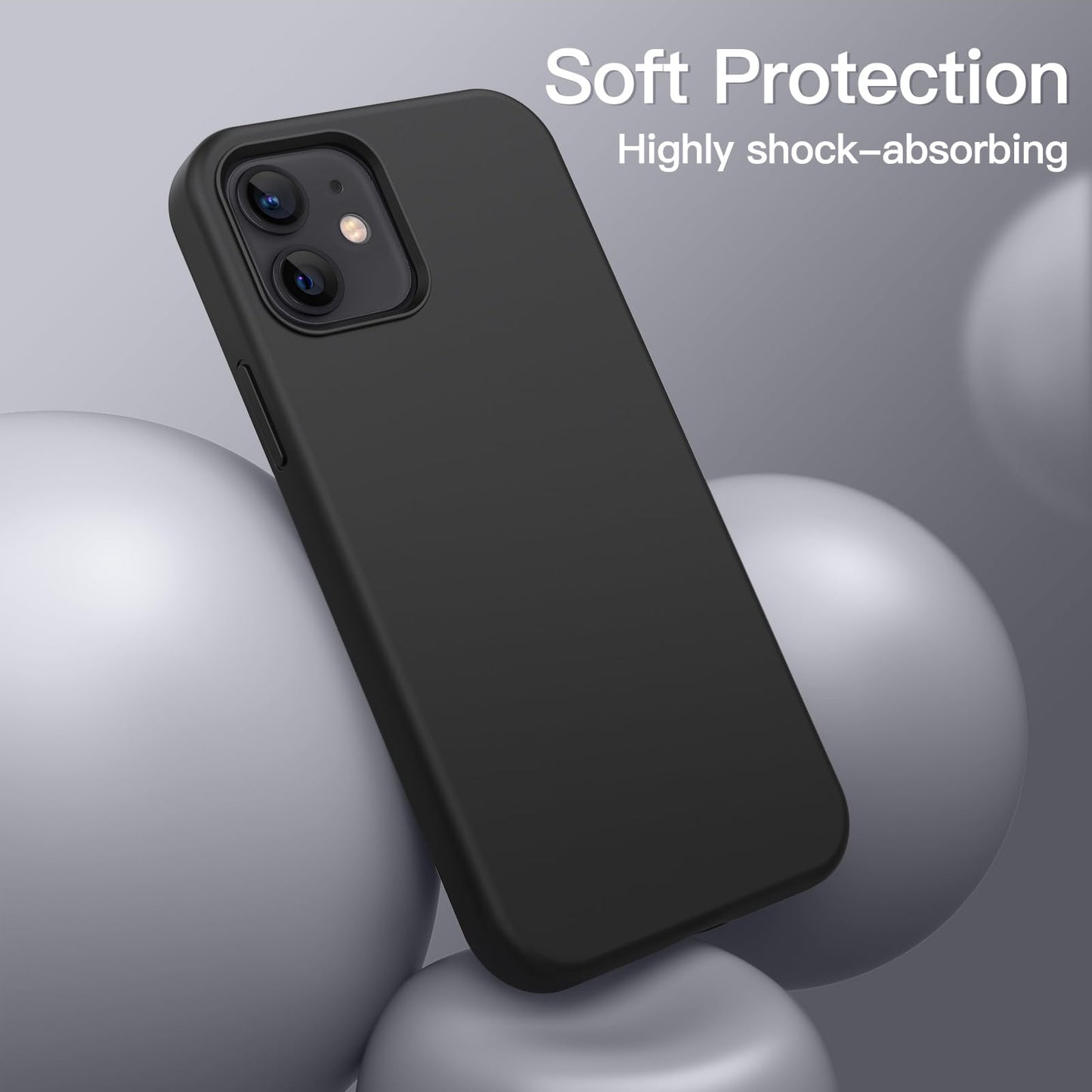 JETech Funda Silicona para iPhone 12/12 Pro 6.1 Pulgadas, Protectora de Cuerpo Completo con Tacto Suave y Sedoso, Antigolpes Carcasa con Forro de Microfibra (Negro)