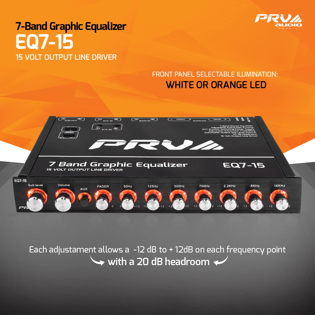 Ecualizador Gráfico 7 Bandas PRV AUDIO 15 V con Atenuador y Control de Subwoofer para Audio de Coche