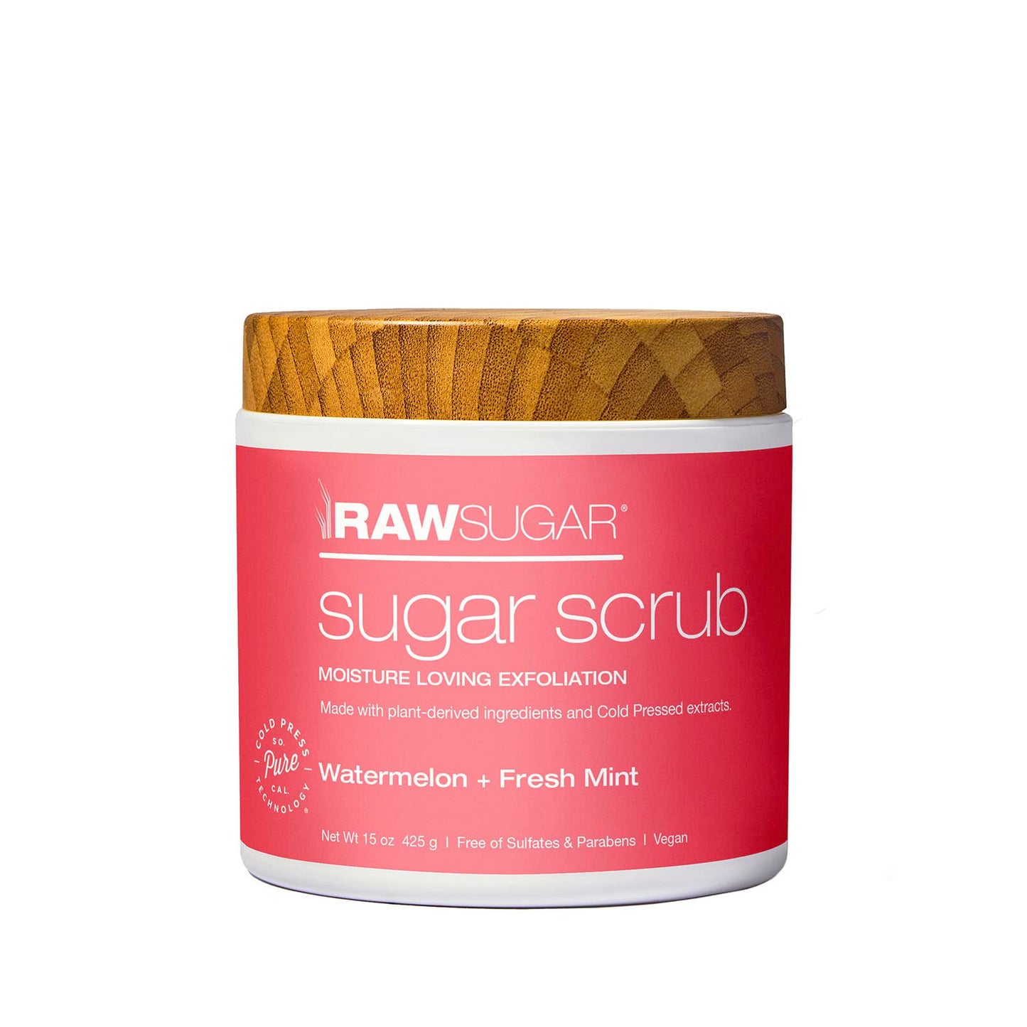RAW SUGAR, Exfoliante Corporal Reparador a Base de Azúcar, Hidrata la Piel, con Sandía y Menta Fresca, Prensado en Frío, Vegano, Libre de Sulfatos y Parabenos, 425 g