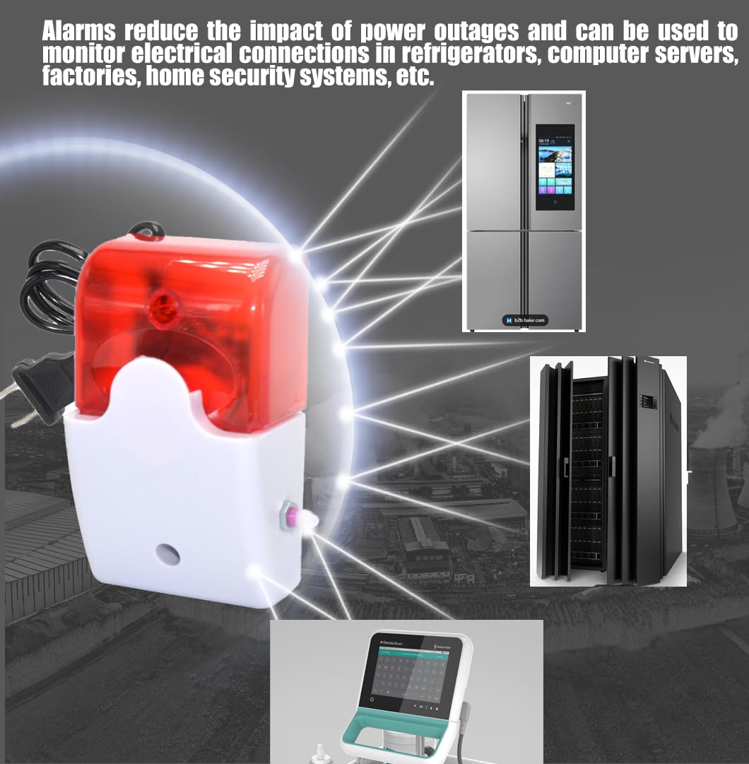 Alarma de Pérdida de Energía con Luz Flash y Sirena Ajustable de 0 a 120 Db, Paquete de 2