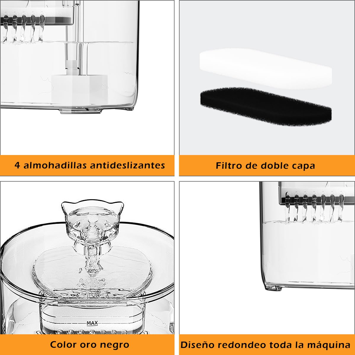 ICHIDO Bebedero para Gato con Luz LED, 74oz/2.2 L Fuente de Agua para Gatos, Fuente para Mascotas con Bomba Ultra Silenciosa, Dispensador con Filtros de Agua para Gatos, Perros y Mascotas, Sin BPA