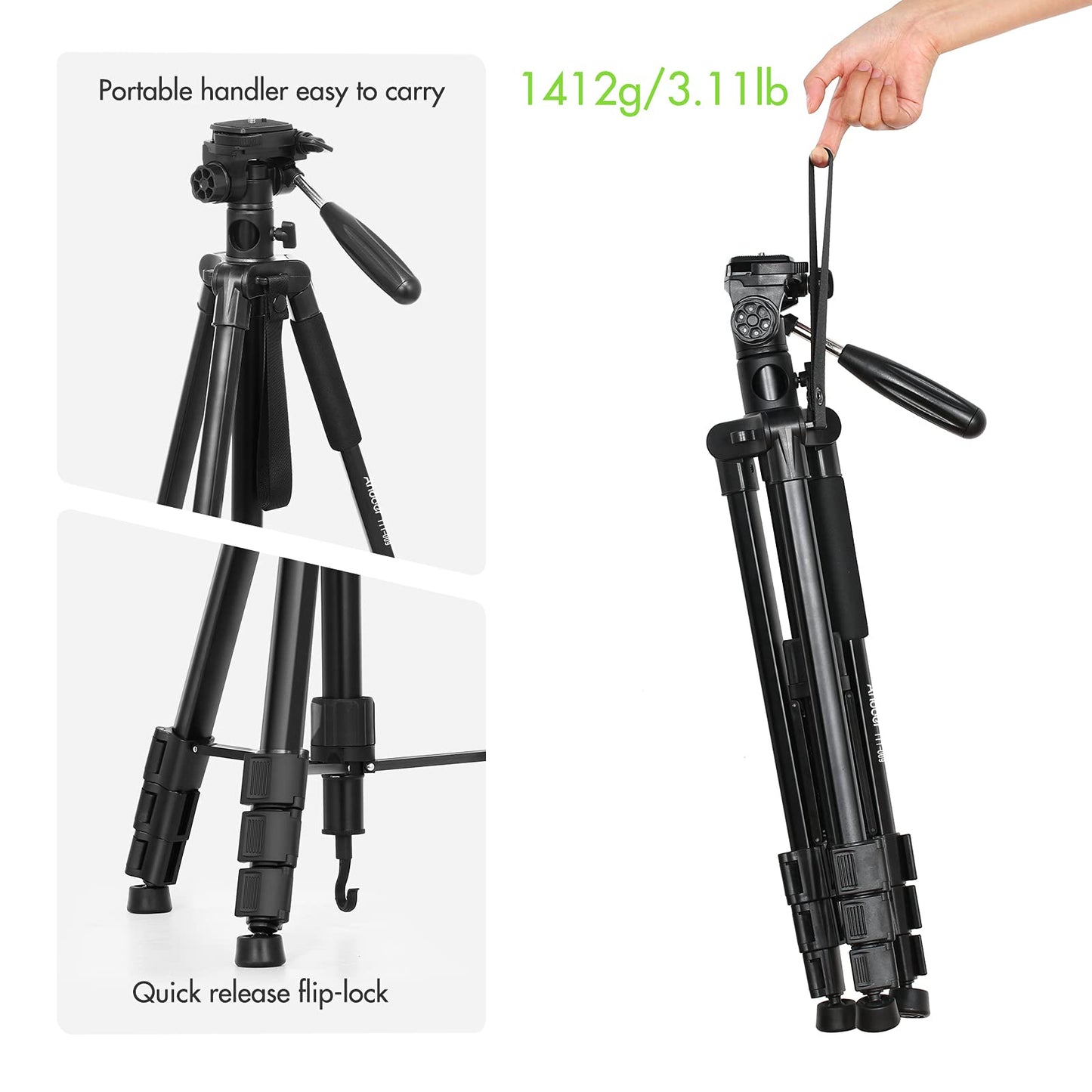 BHCASE TTT-009 Trípode de fotografía portátil de 168 CM / 66,14 Pulgadas Cámara monopié Soporte de trípode Horizontal Aleación de Aluminio Giratorio de 360 ° Capacidad de Carga de 5 kg / 11 Libras