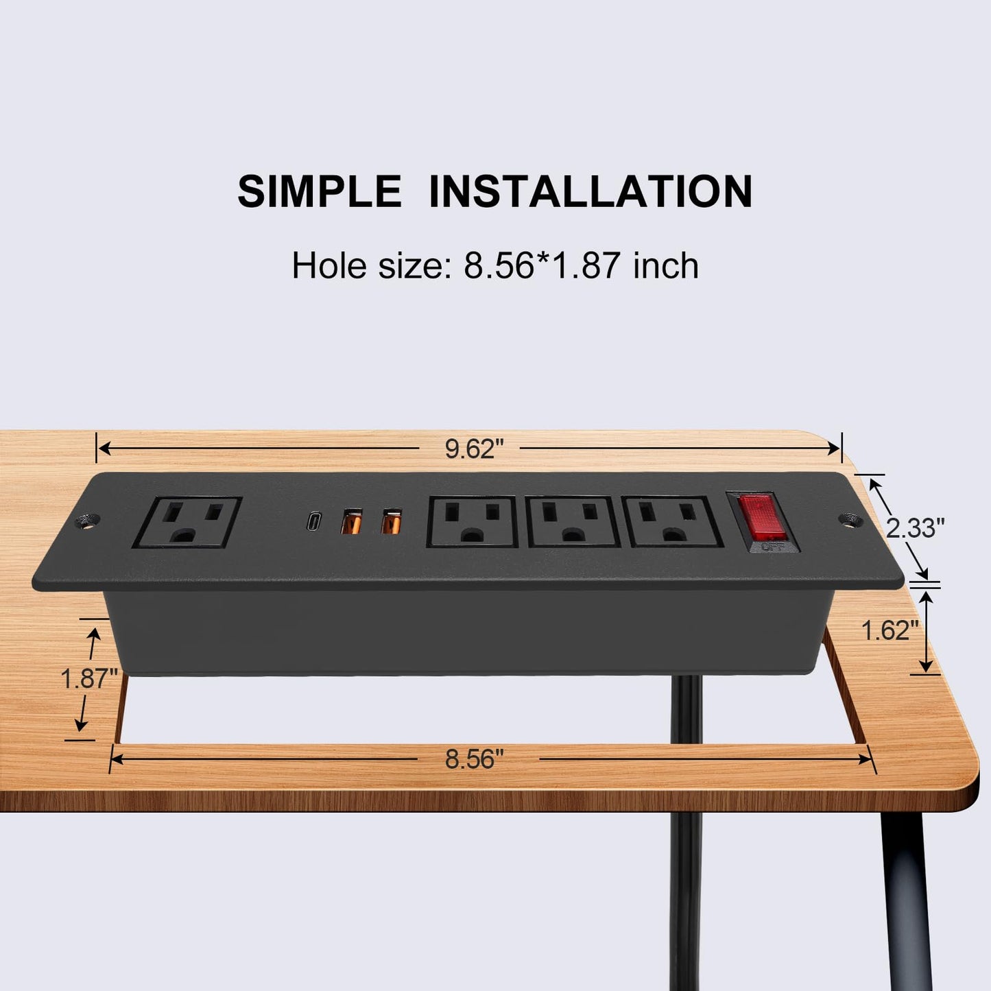 4 LEAF Multicontacto Empotrable con USB C 20W Carga Rápida, Regleta de Alimentación PD con Type c Enchufe 4 Tomas 3 USB (PD20W y QC18W, Total 20W) Puertos Negro