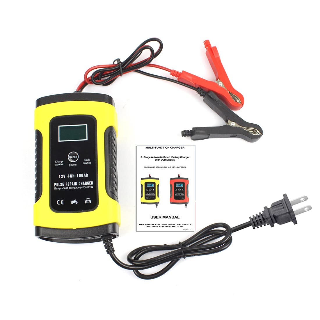 DQST Cargador de Bateria de Auto 12V 6A con LCD Pantalla, Ajuste Inteligente de Corriente para Cargar y Proteger La Batería. Aplicado a Coche, Motocicleta, SUV.