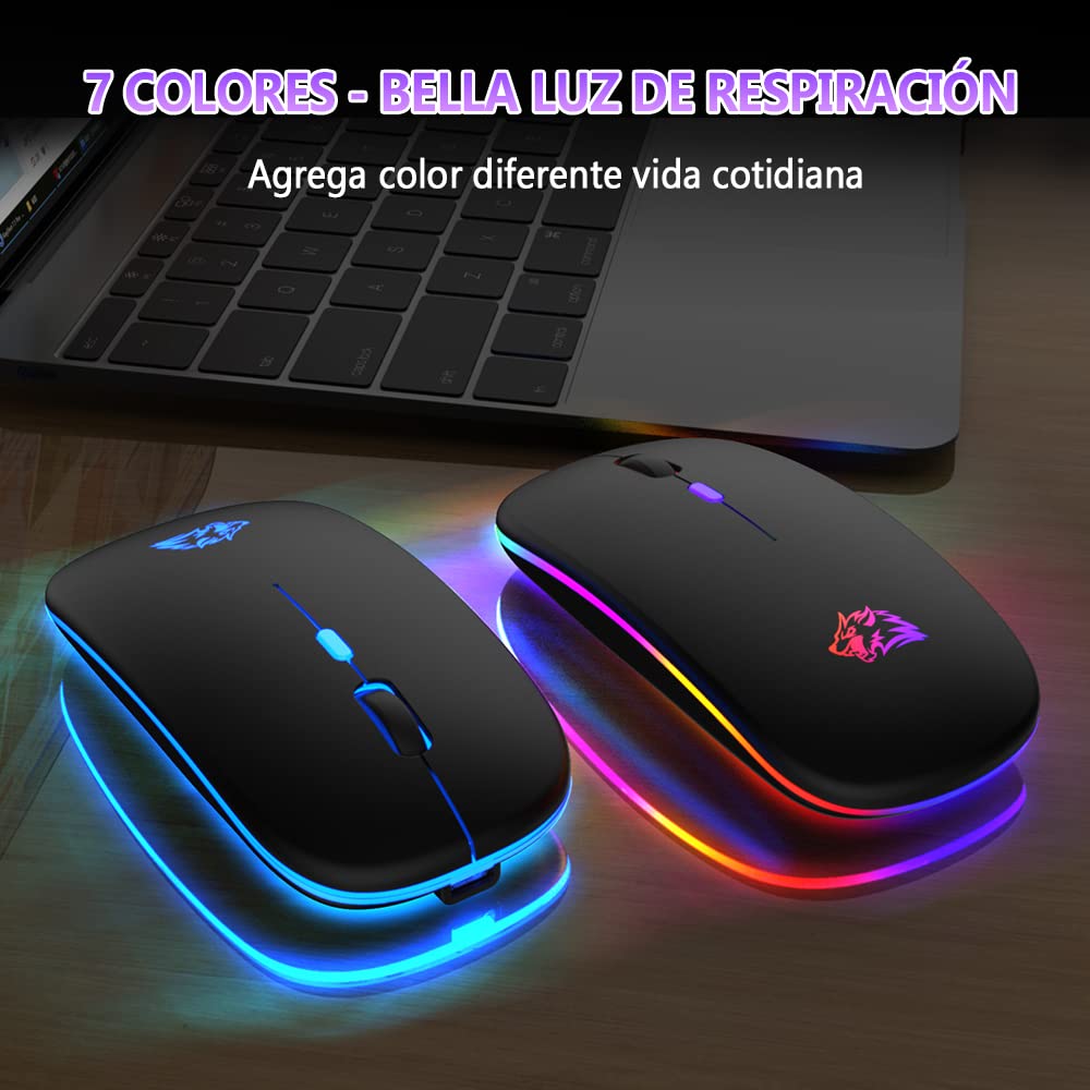 Free wolf X15 Mouse Inalámbrico, Wireless óptico Recargable 2.4 G Ergonómico Silencioso Click con Receptor USB 3(800/1200/1600) Ajustable dpi Ratón para Computadora,Portátil,PC,Mac (Negro Mate)
