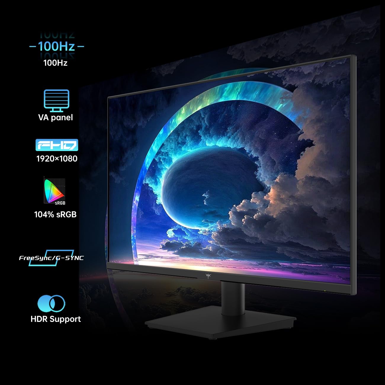 KTC Monitor de computadora Full HD de 24 Pulgadas 1080P, Monitor de Juegos sin Marco HDR10 de 100 Hz, con Puertos Freesync, HDMI y VGA, Monitor de PC para Trabajar, VESA, inclinación Ajustable,