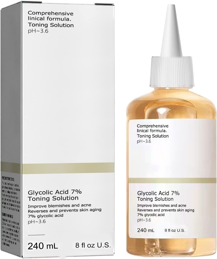 SINYI Ácido Glicólico 7% Solución 240 ml, Rejuvenecimiento Tonificante Para Manchas Y Acné, Hidratante, reafirmante e iluminador del tono de la piel