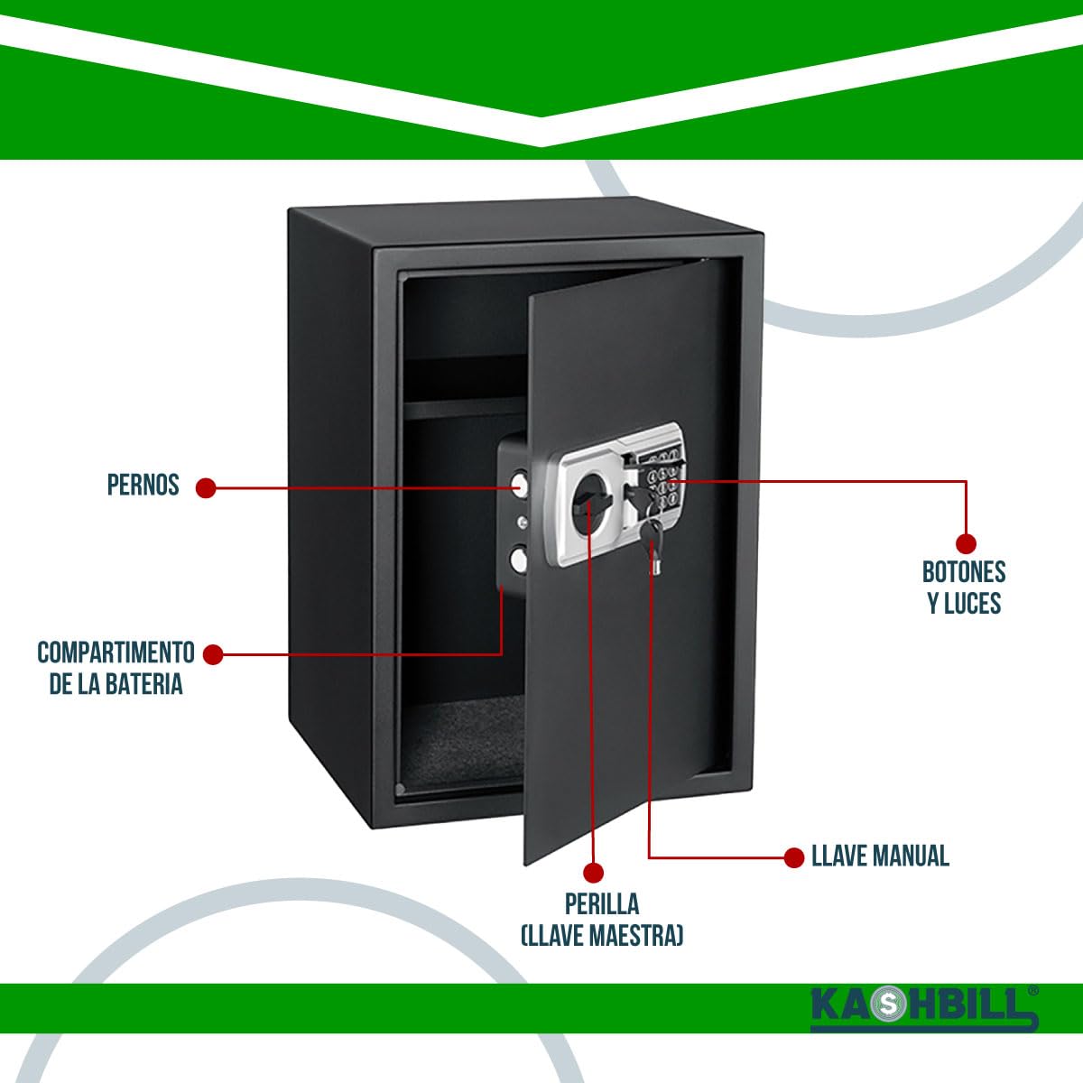 Caja Fuerte Digital Grande 50x35x31 cm modelo CF05 con Cierre Electrónico y Llave de Emergencia, Ideal para Hogar u Oficina