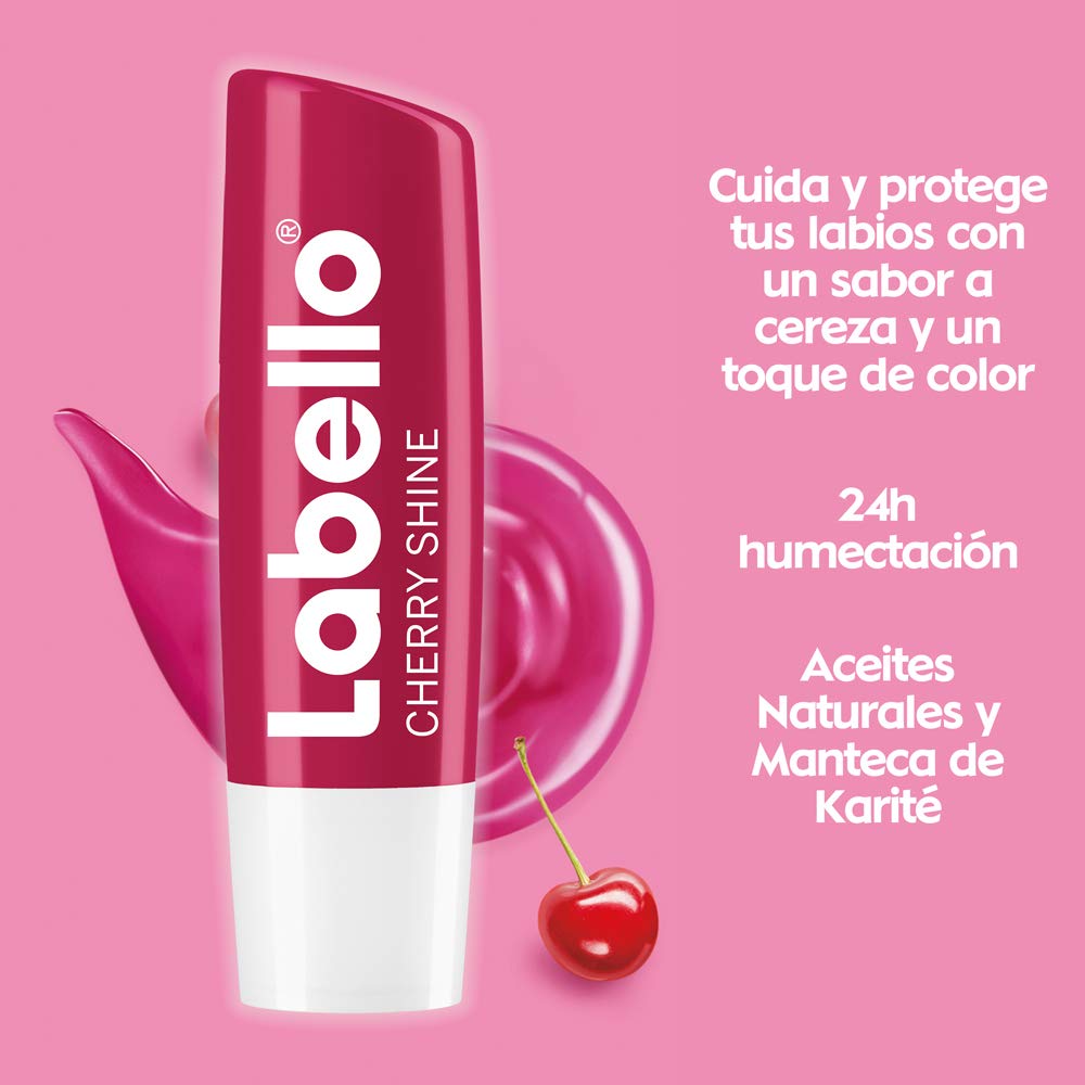 Labello Bálsamo Labial Caring Beauty Nude (4.8 g), Color Intenso y Cuidado Duradero con Vitamina E y Aceite de Almendras Orgánico + Cereza 4.5g, color Cereza, 4.8 gram, pack of/paquete de