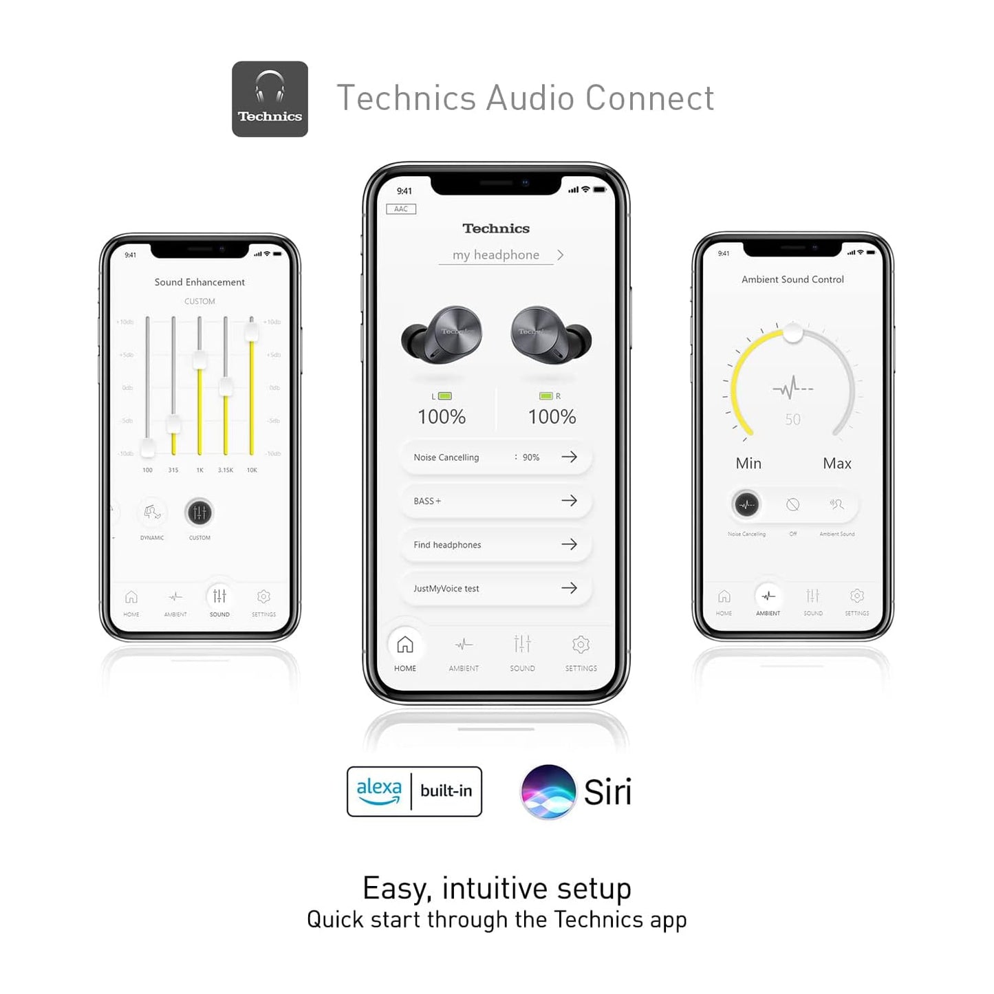 Technics Audífonos de inserción inalámbricos con Advanced Noise Cancelling, audífonos con Bluetooth de Alta fidelidad, conectividad Multipunto, Gran Calidad de Llamada con JustMyVoice - EAH-AZ60-K