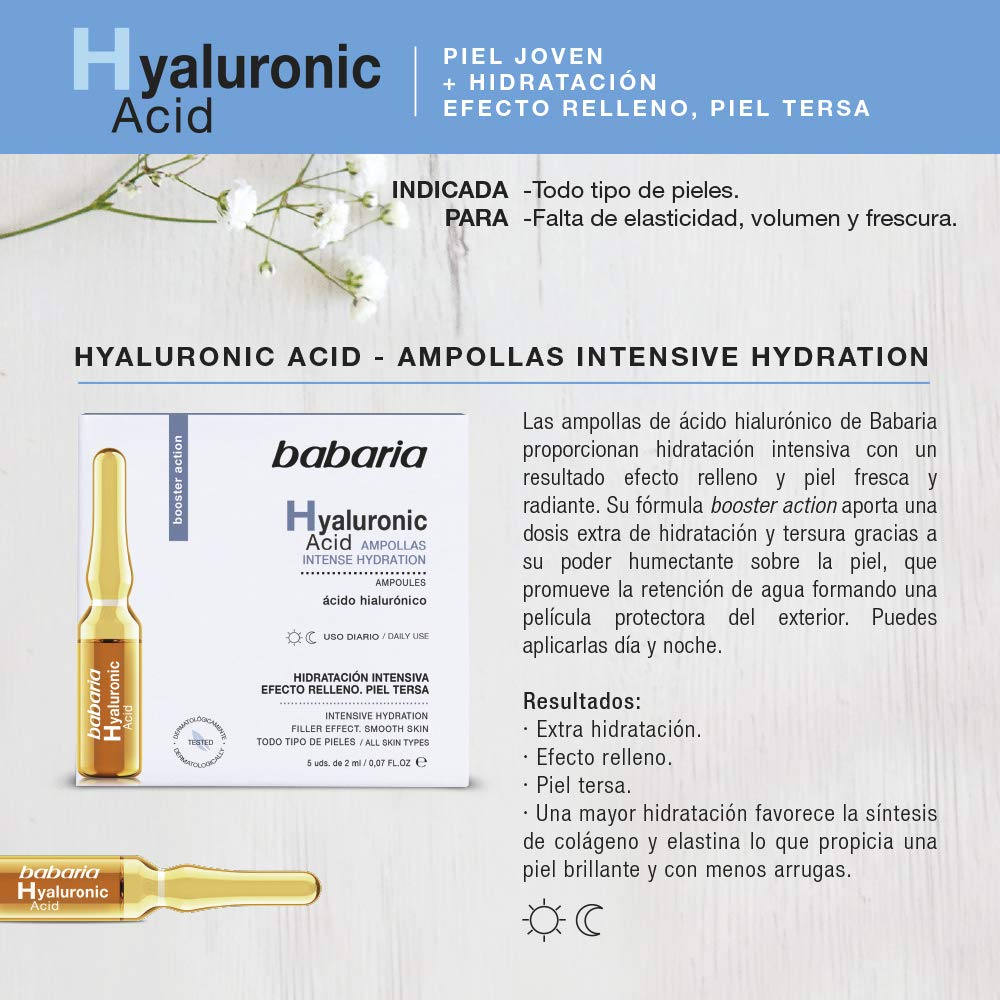 Babaria Ampollas Facial AC Hialuronico, 5 Unidades, Blanco, 2 Mililitros