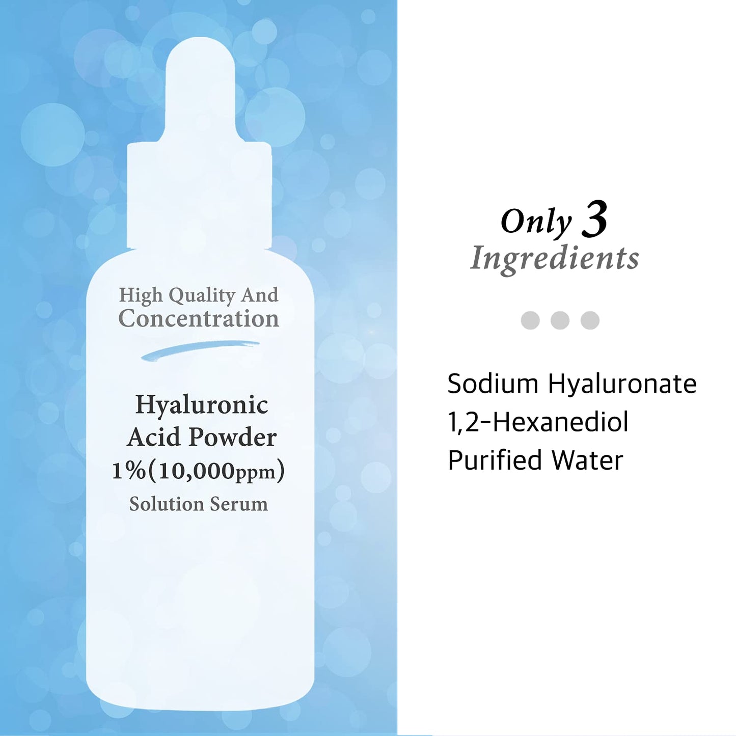 Serum en polvo de ácido hialurónico puro 1% para cara 10.000 ppm – antienvejecimiento + línea fina + hidratación intensa + hidratante facial + piel visiblemente rellena + previene el dolor de la vejiga 2 onzas líquidas