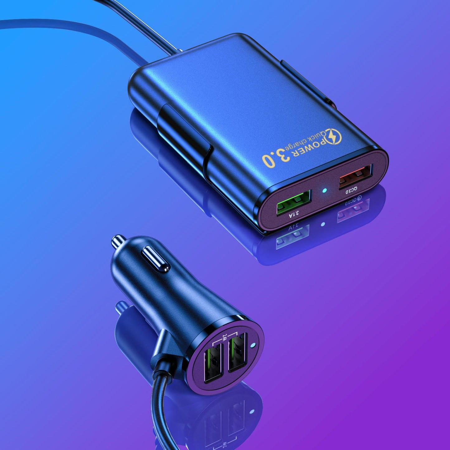 AMXYYDS Cargador para Auto USB C,Carga rapida,Cargador Coche Rápido con,Coche, QC 3.0 y PD,Cable de extensión 1.2m,Puerto USB para Auto(Redondo)