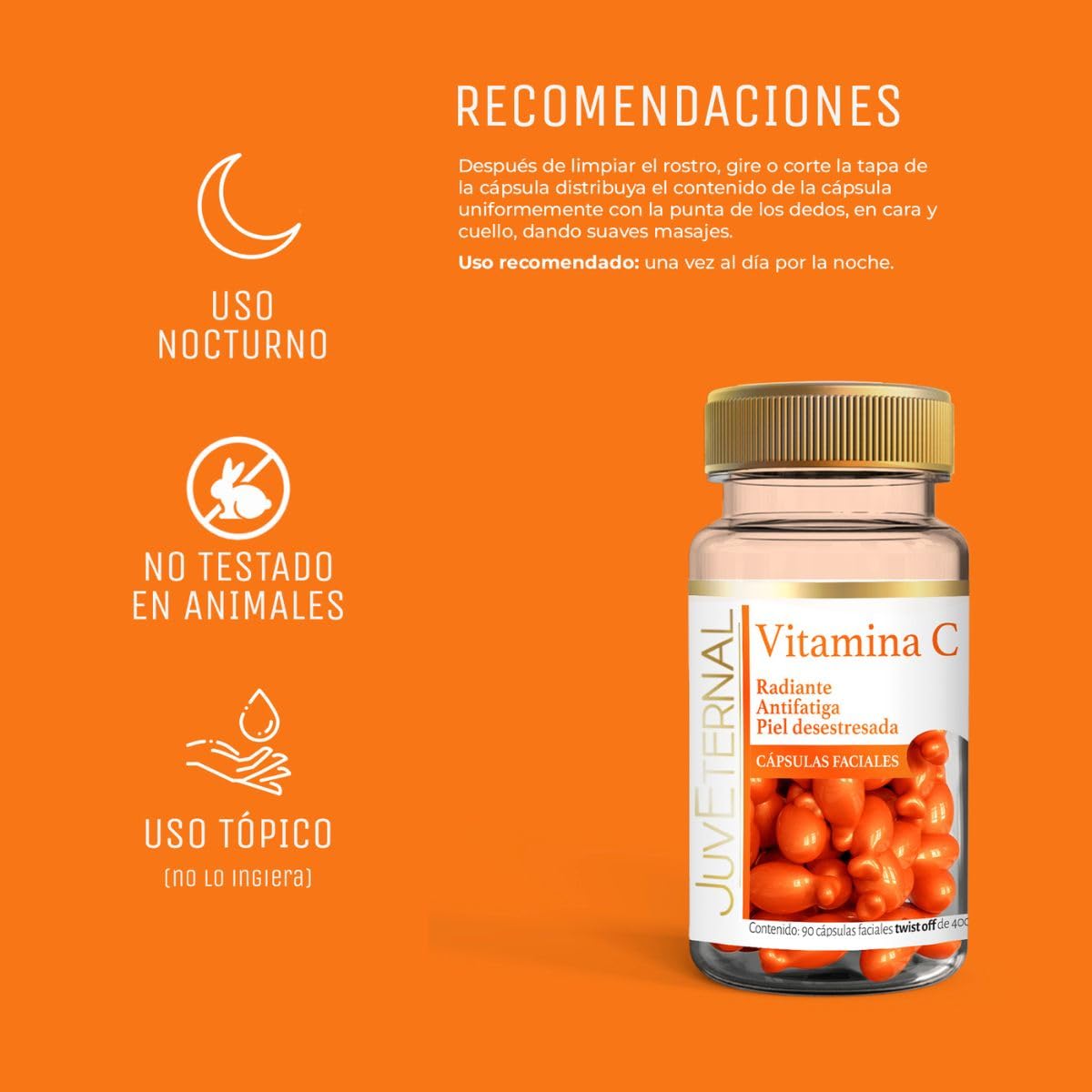 JUVETERNAL Cápsulas Faciales de Vitamina C 90 cápsulas Twist-Off Ilumina, Hidrata y Protege tu Piel
