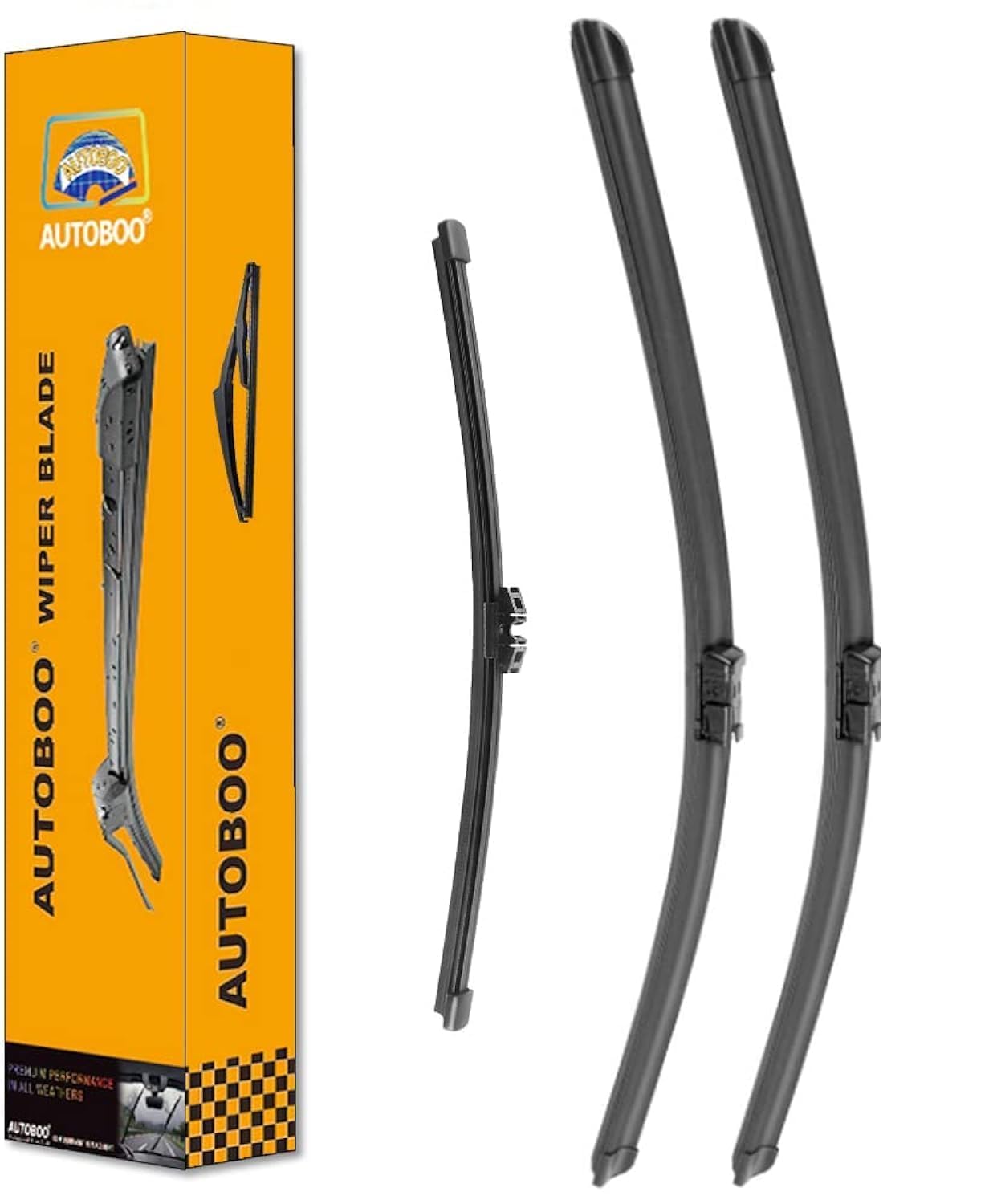 AUTOBOO - Escobillas de limpiaparabrisas de 60.9 cm + 50.8 cm, con repuesto para escobilla trasera de 38.1 cm (paquete de 3)