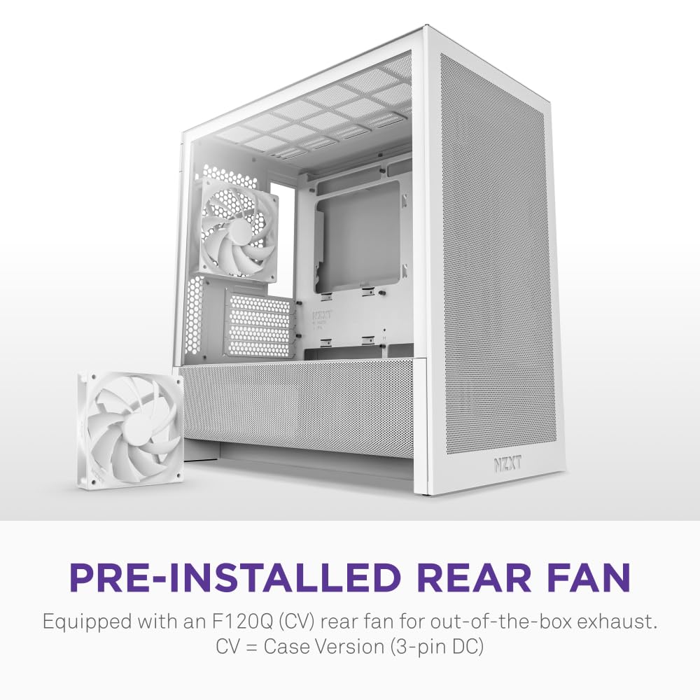 NZXT Gabinete H3 Flow Micro-ATX - Flujo de Aire optimizado - Incluye 1 Ventilador Trasero de 120 mm - Soporta GPU de tamaño Completo - Se Adapta a radiador Frontal de 280 mm y Superior de 240