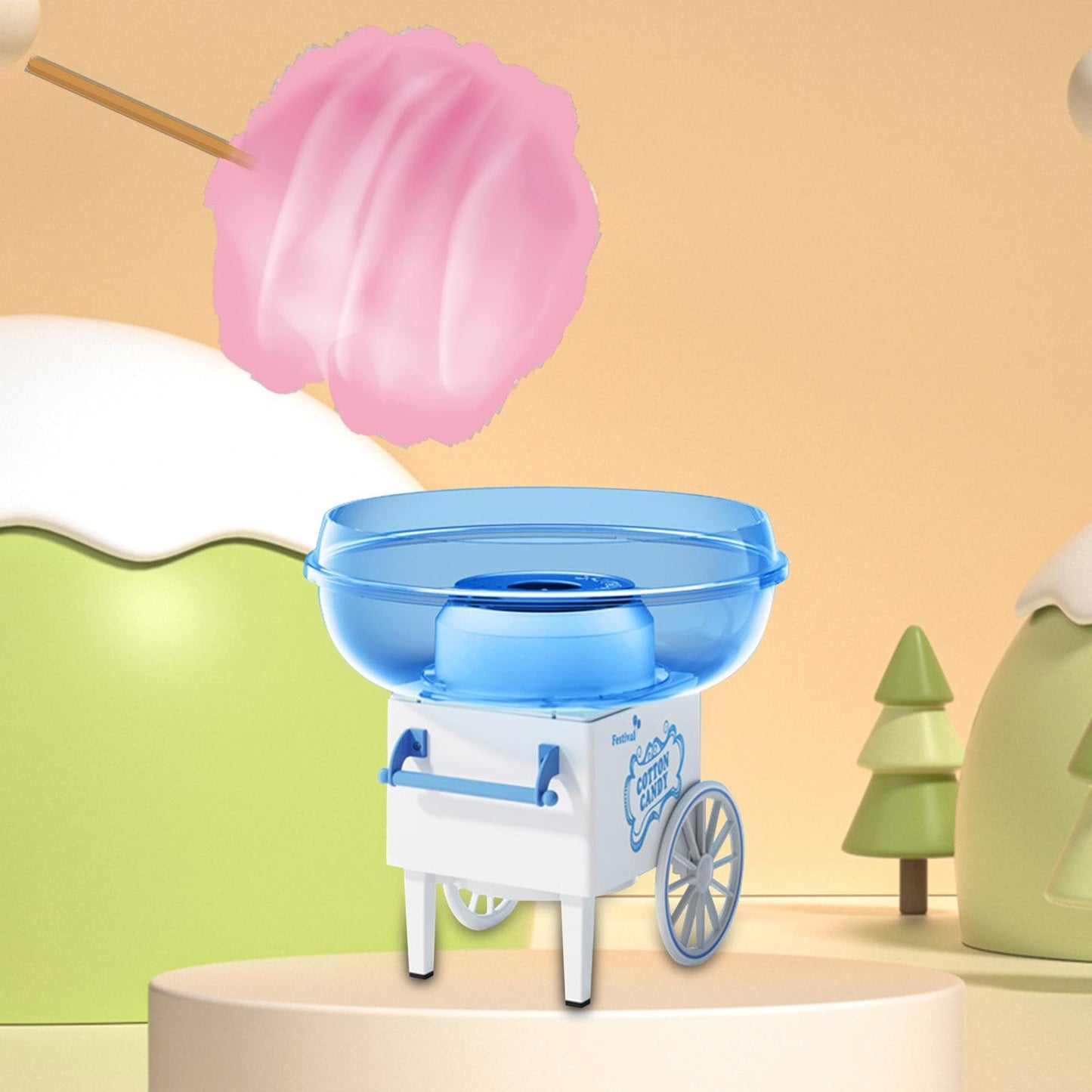 Fabricante de dulces, máquina de algodón de azúcar, máquina eléctrica de dulces para el hogar de 450W para carnaval, Azul