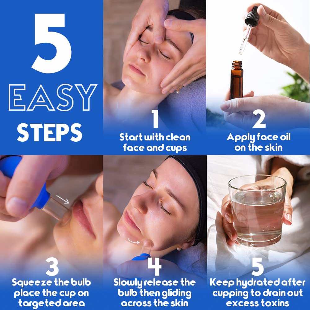Juego de 4 vasos faciales de cristal, succión al vacío de silicona, terapia de masaje con ventosas, un kit para piel anticelulítica, antiarrugas y al instante sin edad, para ojos, cara y cuerpo